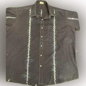 navy blue vintage button up shirt with 2 white batik stripes